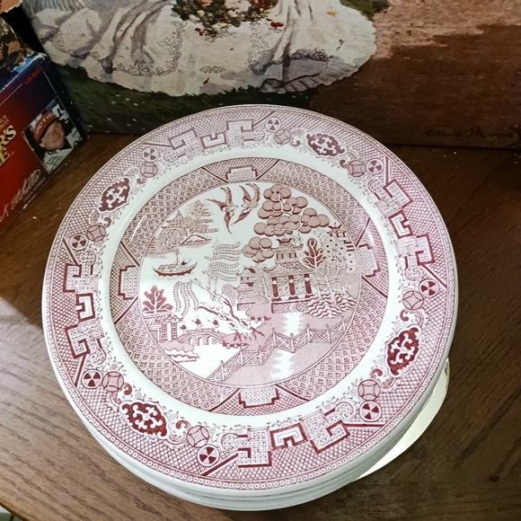 6 Walker China Red ๐ฅ5" Plates White with ๐Red Oriental Scenes,๐USA made.๐๐ฑ - Picture 4 of 14
